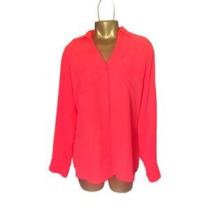 Express Neon Pink Button-down Blouse, Size Medium